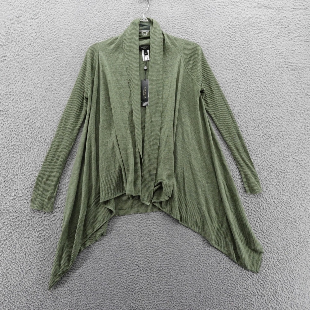 NWT Talbots Open Cardigan Size S Green Petite Womens Linen Blend Drape Sweater